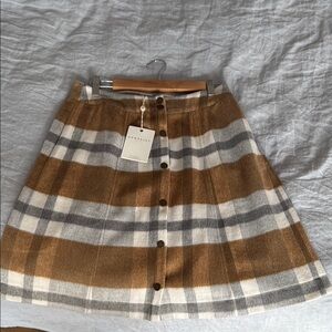 Plaid Button-Down Skirt in Brown and Gray